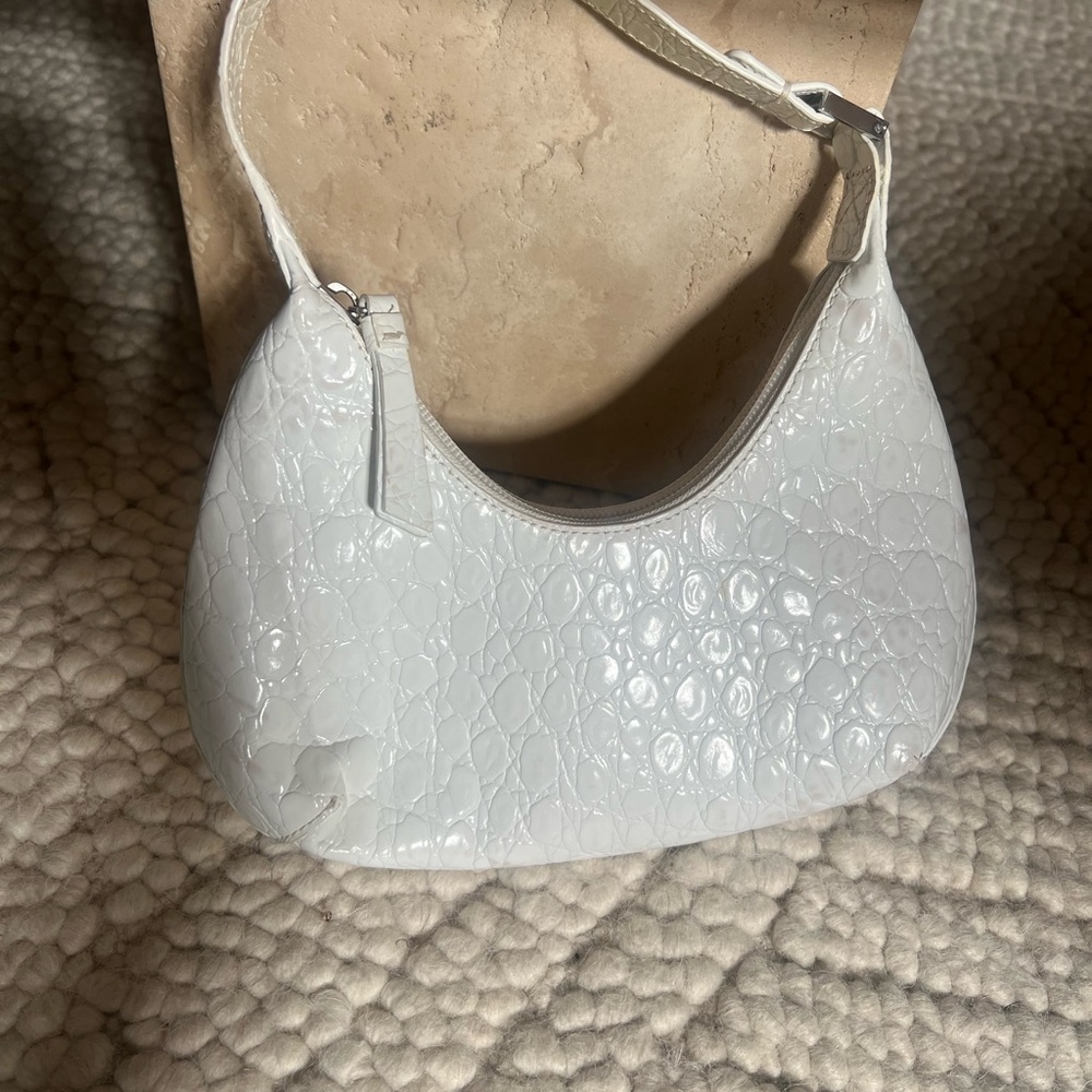 BY FAR Baby Amber Croc Embossed White Textured Shoulder Bag - Picture 5 of 14